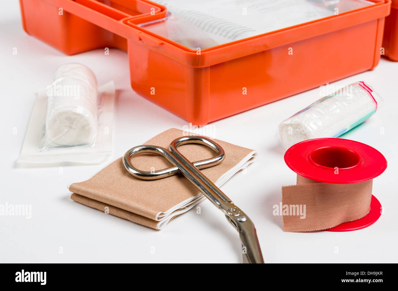 First Aid Kit with dressing material Stock Photo Alamy