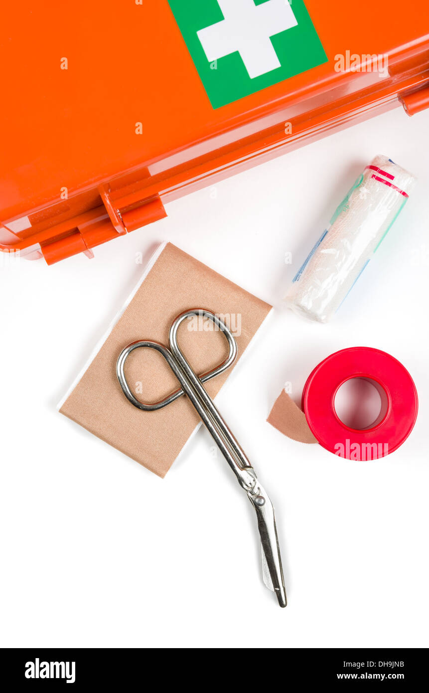 First Aid Kit with dressing material Stock Photo Alamy