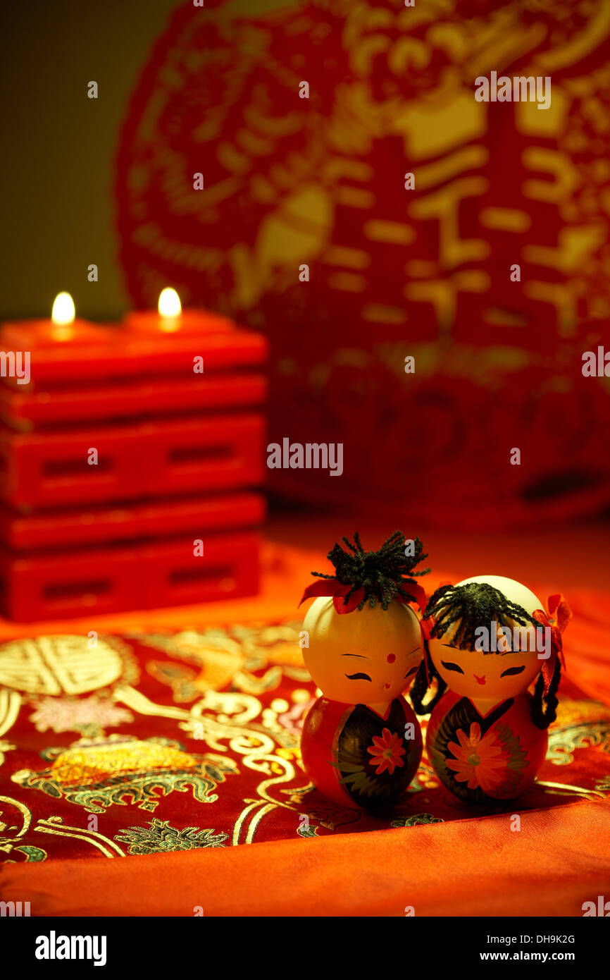 Chinese traditional wedding decoration, two clay dolls Stock Photo