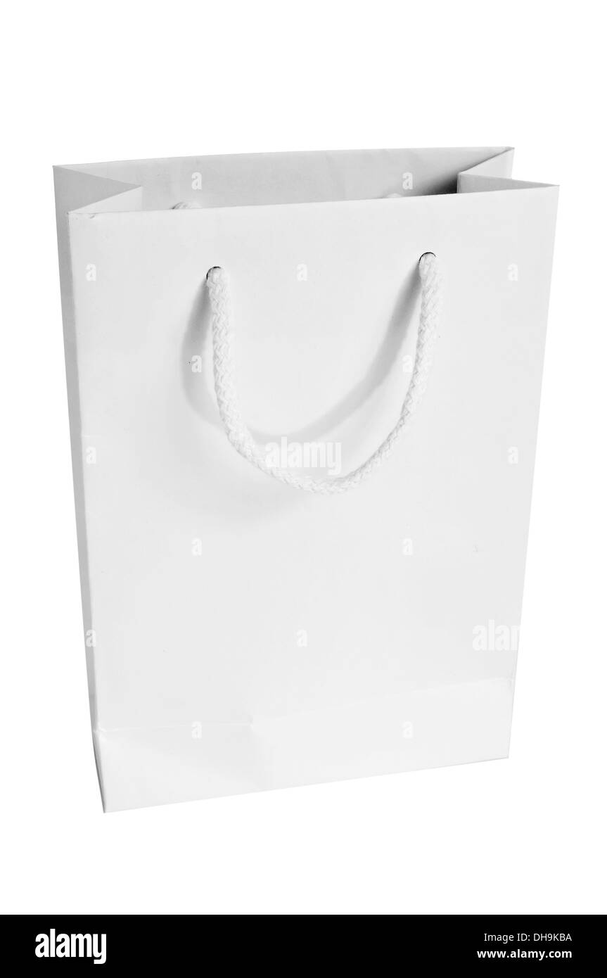 a white shopping bag with handles on a white background Stock Photo Alamy