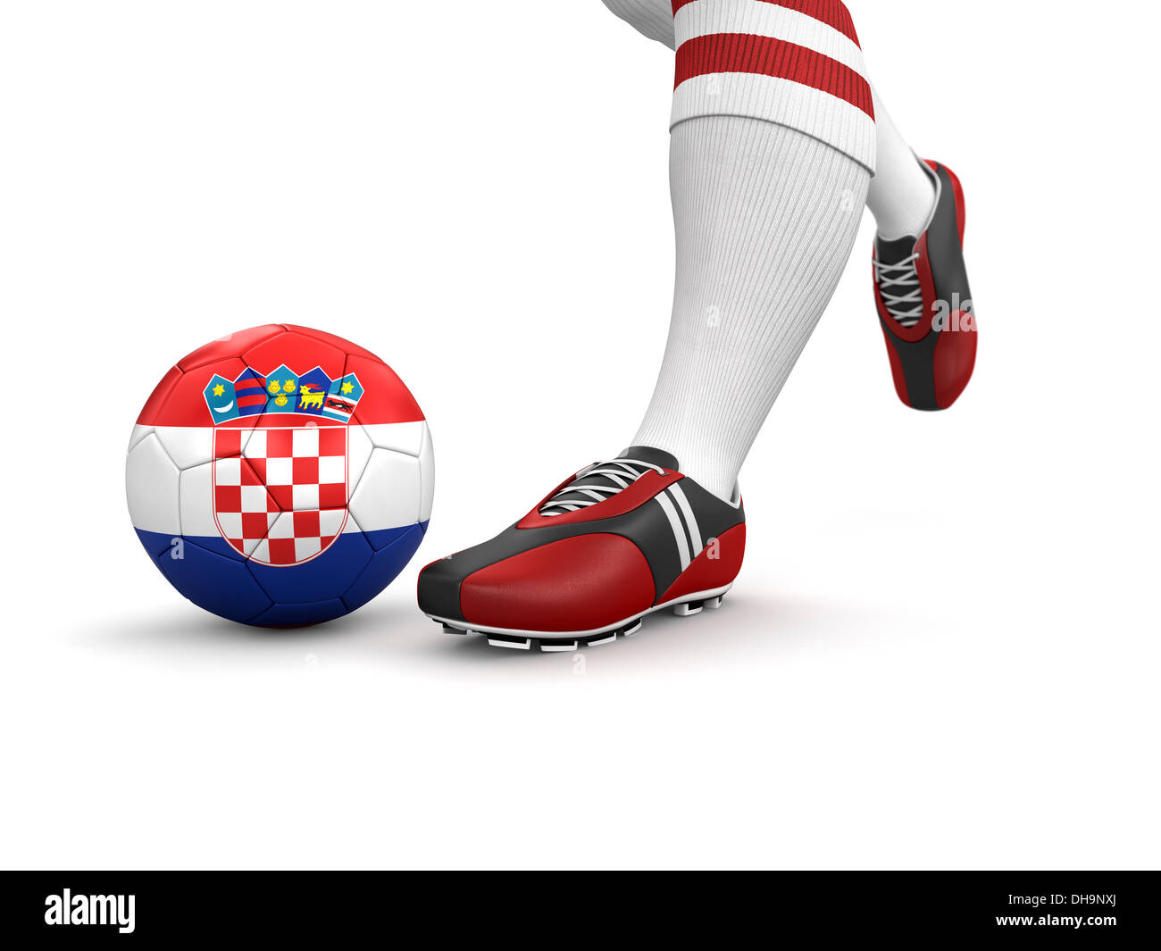 Man and soccer ball  with Croatian flag (clipping path included) Stock Photo