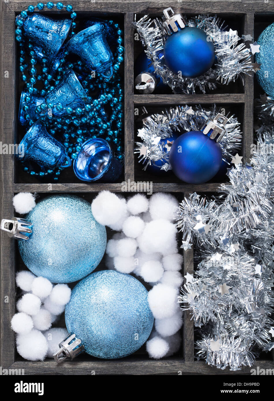 black box full of christmas decoration Stock Photo