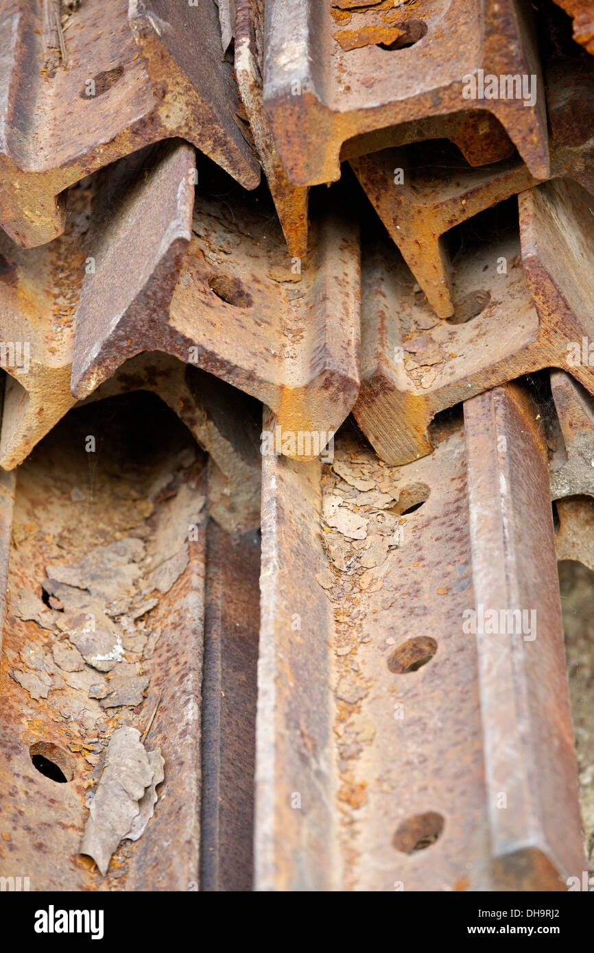 Rails from the past, Stack Of Rusting Rail Track. Stock Photo