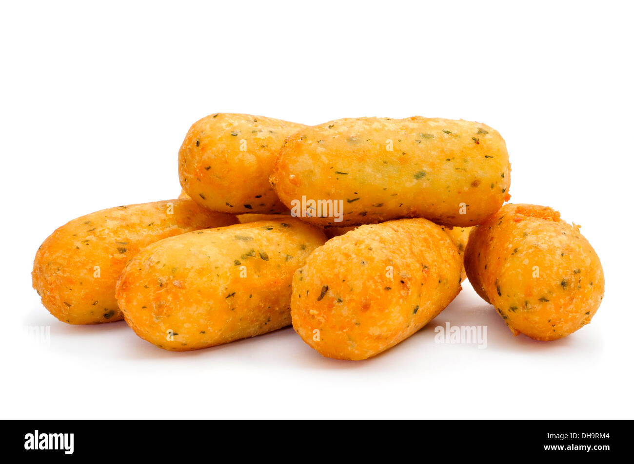 a pile of croquetas de bacalao, spanish codfish croquettes, on a white background Stock Photo