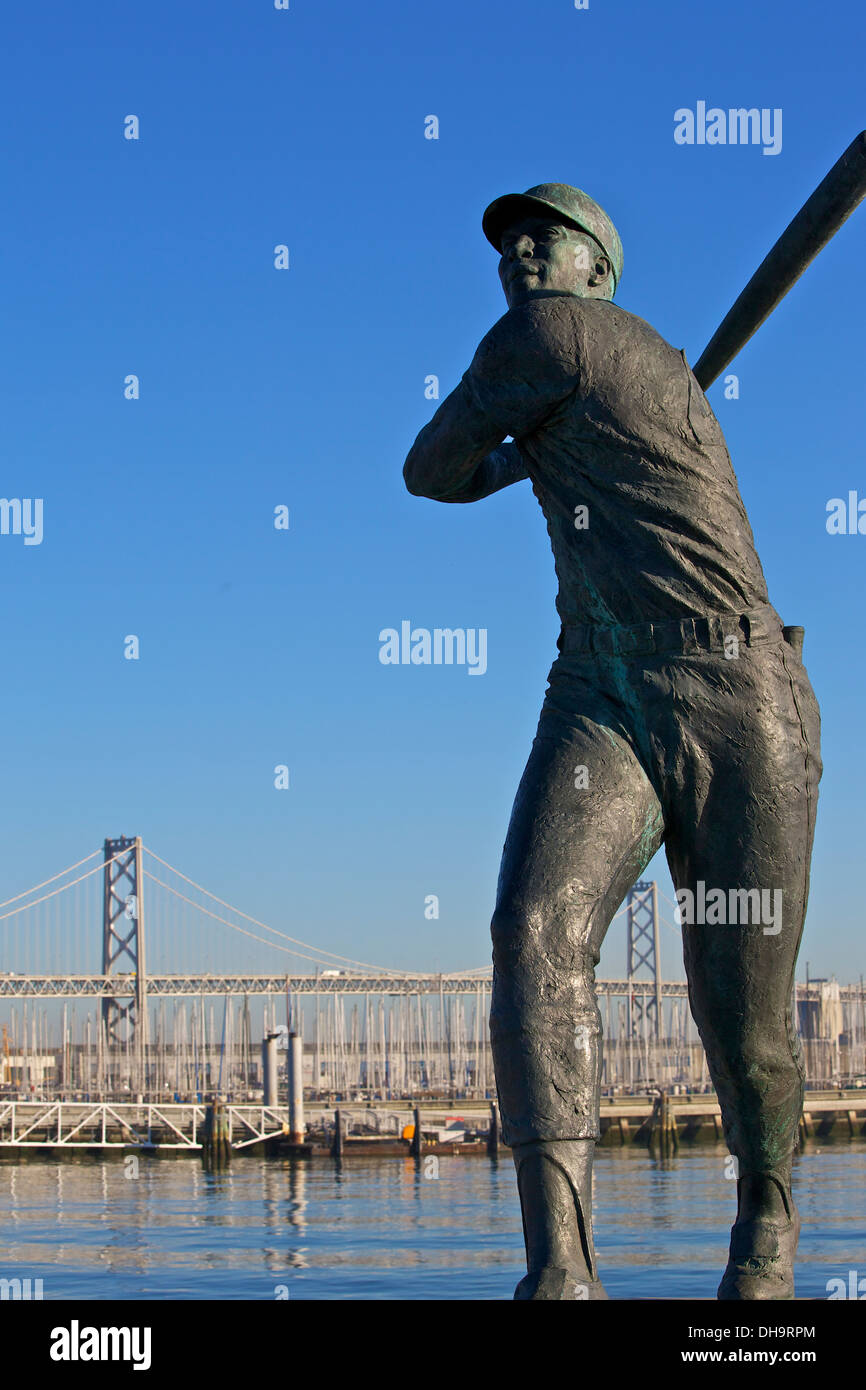 Baseball by the Bay, Statue Of The Baseball Legend, Willie Mays By The San Francisco Giants Stadium At AT&T Park, McCovey Cove, San Francisco. Stock Photo