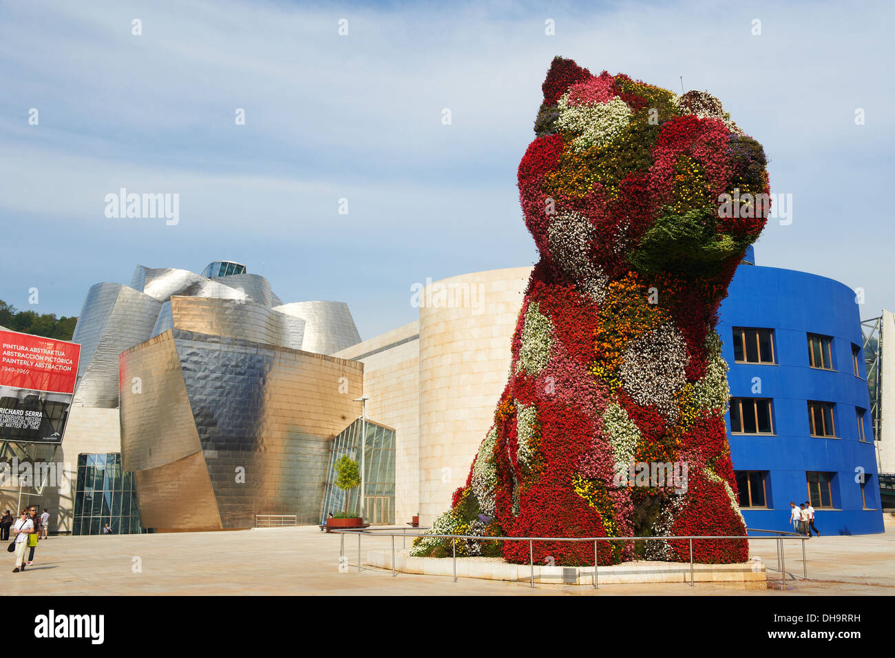 Large Flower Dog statue by Jeff Koons Guggenheim Museum Bilbao Stock