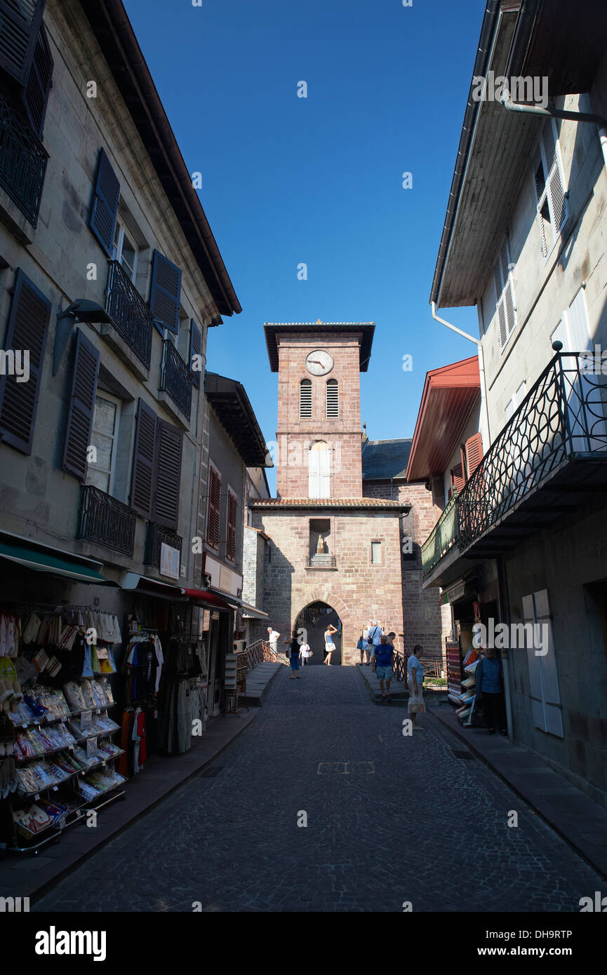 shops  and town gate St Jean-Pied-de-Port in the pyrenees France Stock Photo