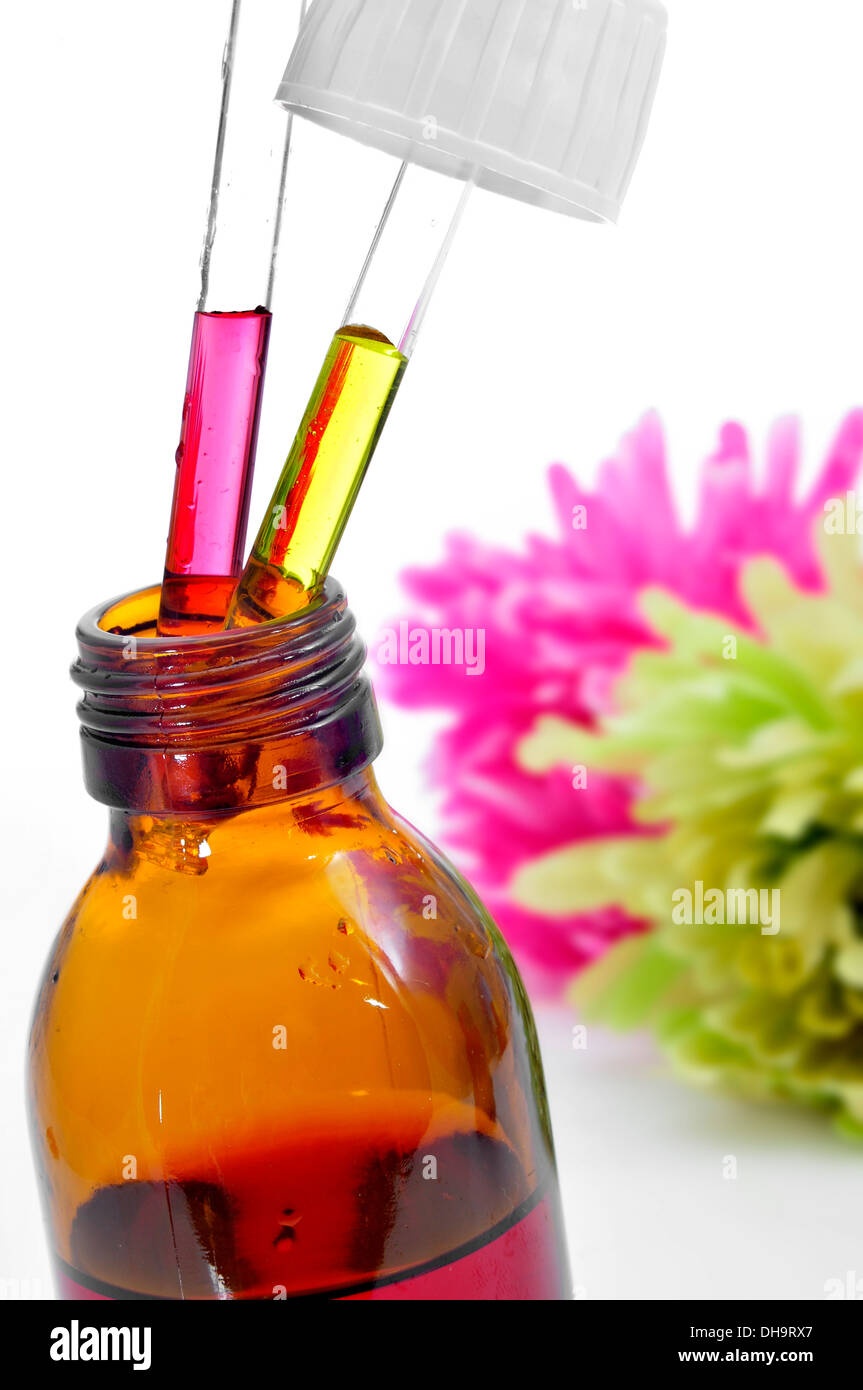 closeup of a dropper bottle with Bach flower remedies, on a white background Stock Photo