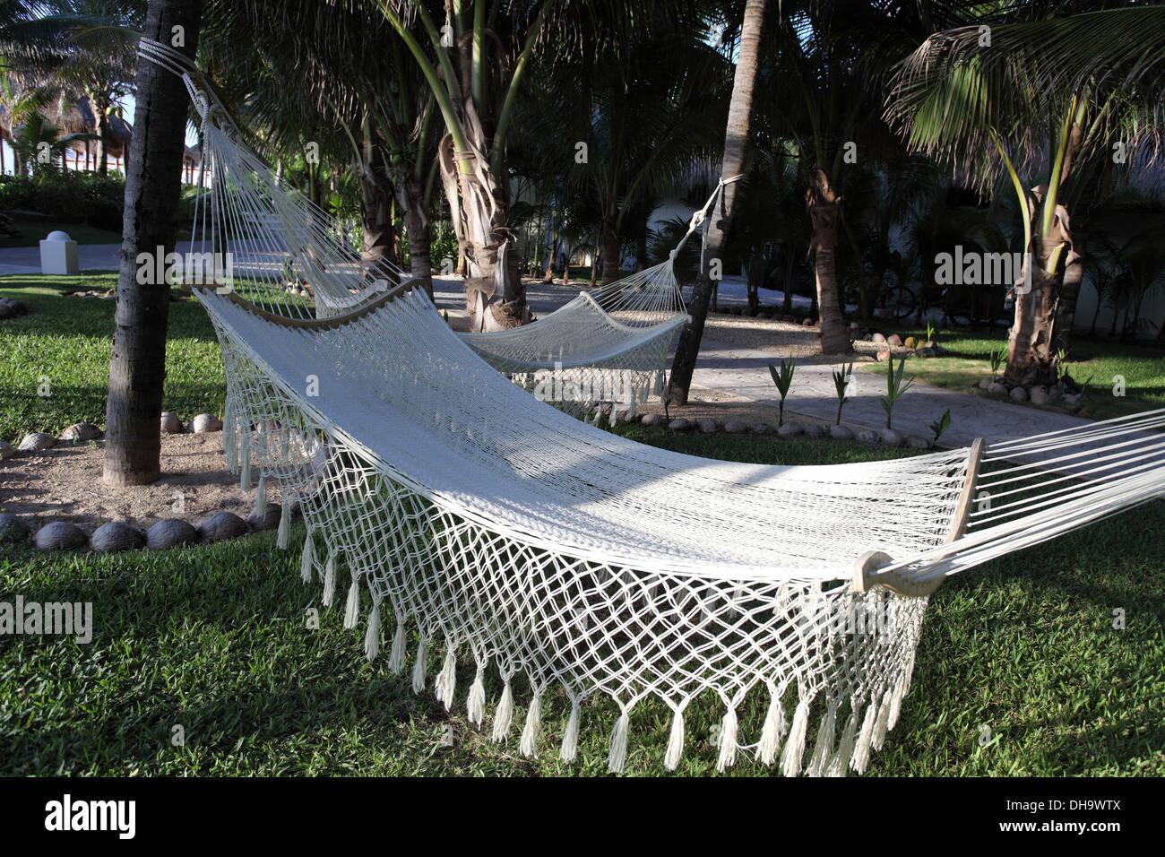 Hammock on the grounds of a Mexican holiday resort, Riviera Maya Stock Photo
