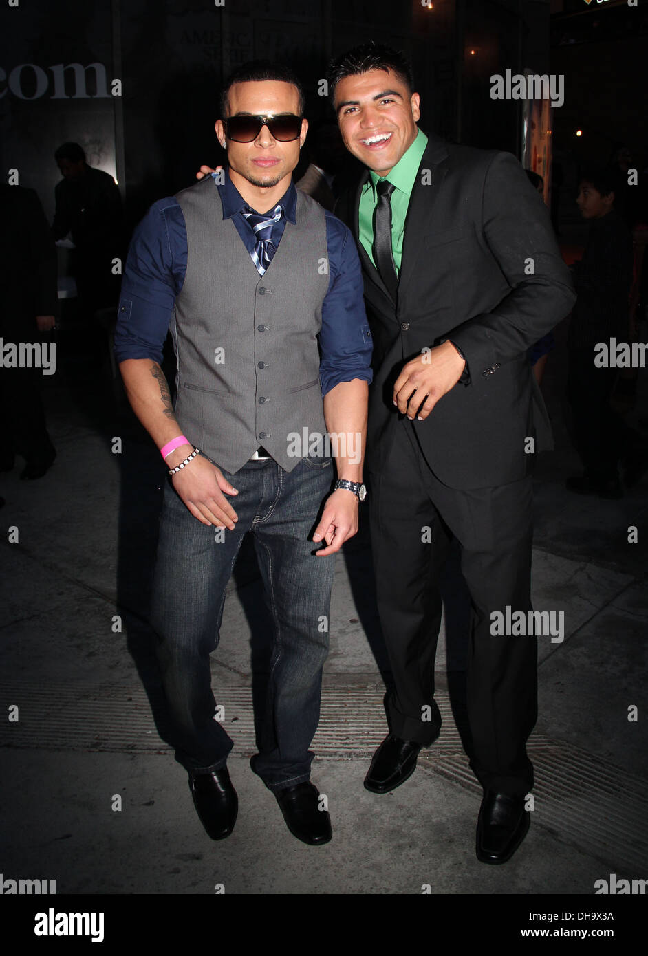 Victor Ortiz and Chris Perry outside Rolling Stone Los Angeles restaurant and lounge in Hollywood Los Angeles California - Stock Photo