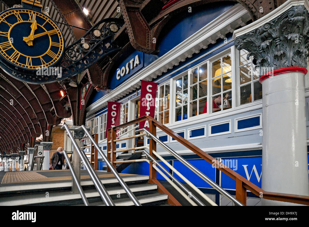 Costa Coffee Shop store cafe in the Old Signal Box at York Railway Train Station York North