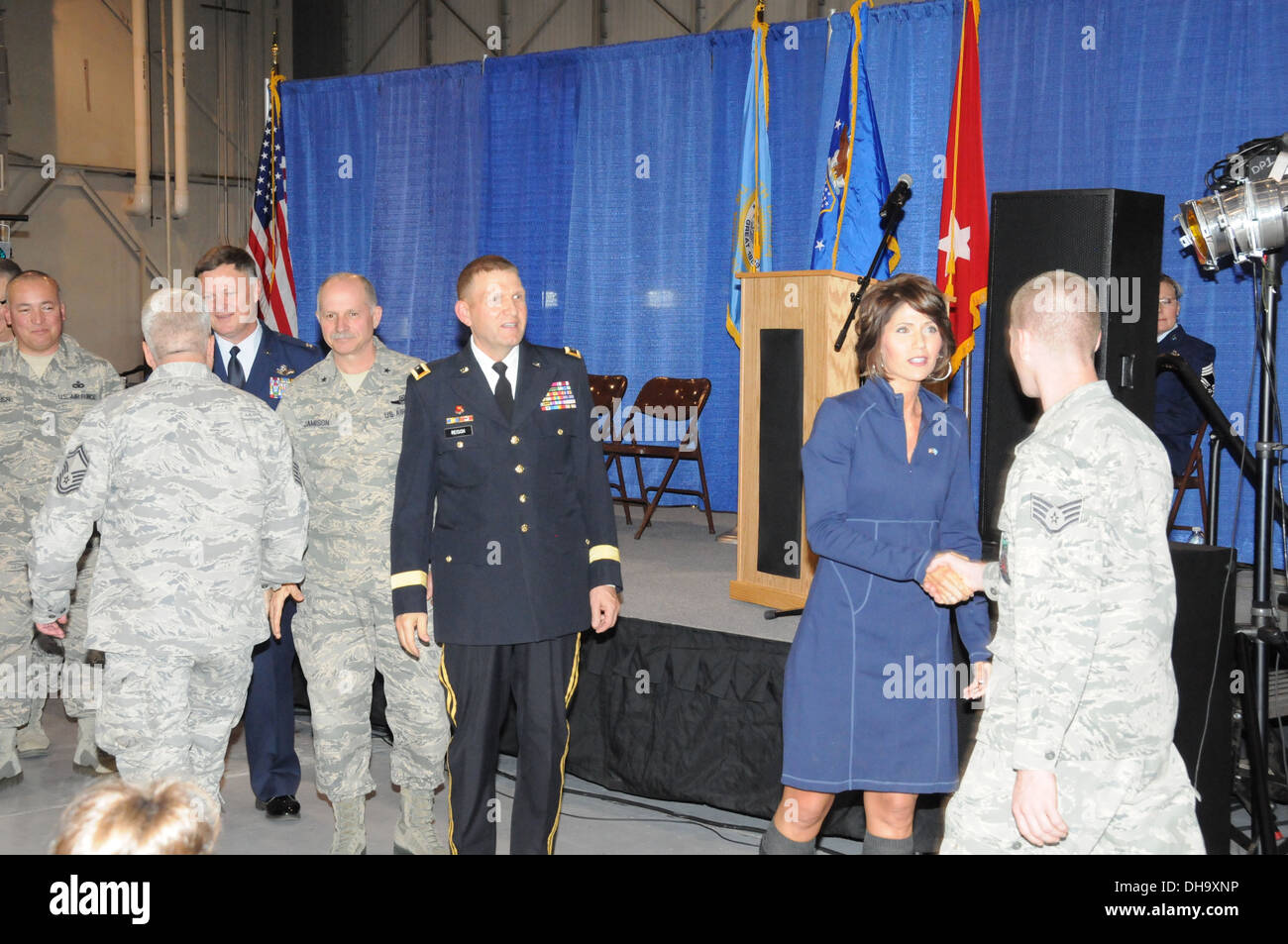 U.S. Rep. Kristi Noem thanked current and prior members of the South Dakota Air National Guard for the members service since 9/11 during a hometown heroes recognition ceremony here Nov. 2, 2013 Stock Photo