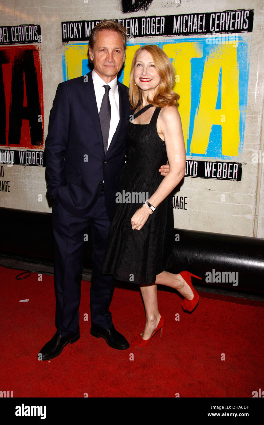 Lawrence O'Donnell Jr and Patricia Clarkson Broadway opening night of 'Evita' at Marquis Theatre