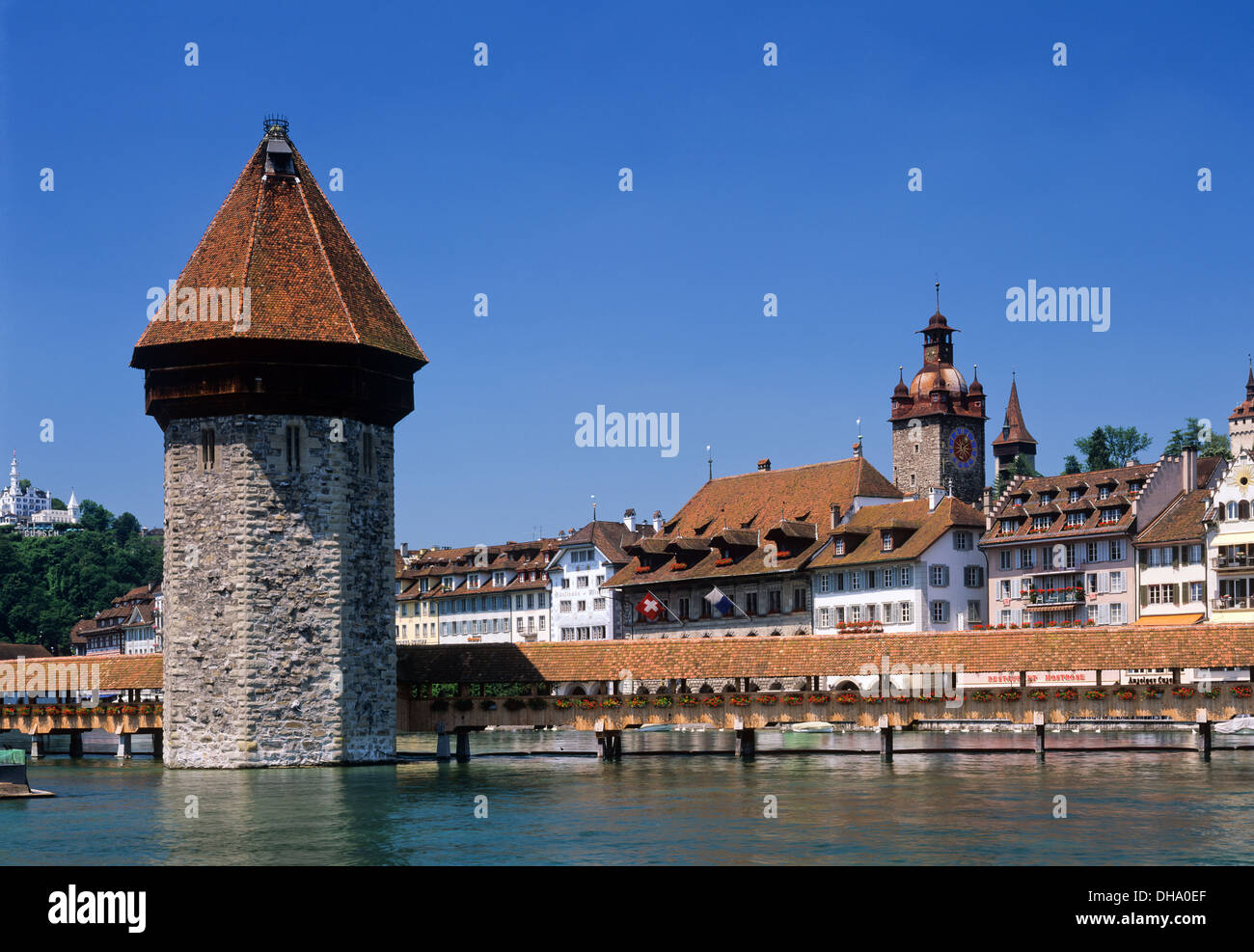 Lucerne, Chapel Bridge over River Reuss, Switzerland Stock Photo