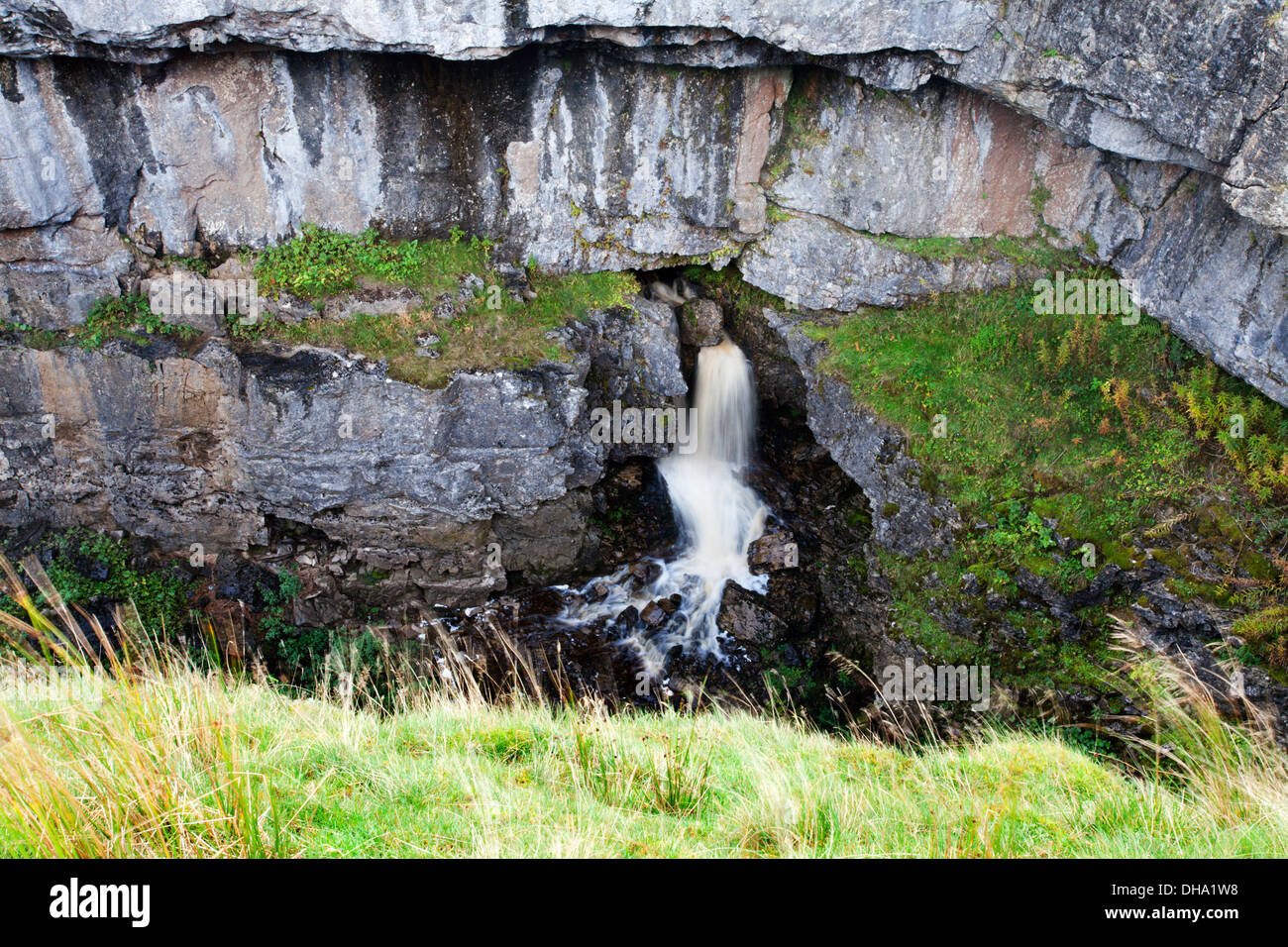 Waterfall in Hull Pot Horton in Ribblesdale Yorkshire Dales England Stock Photo