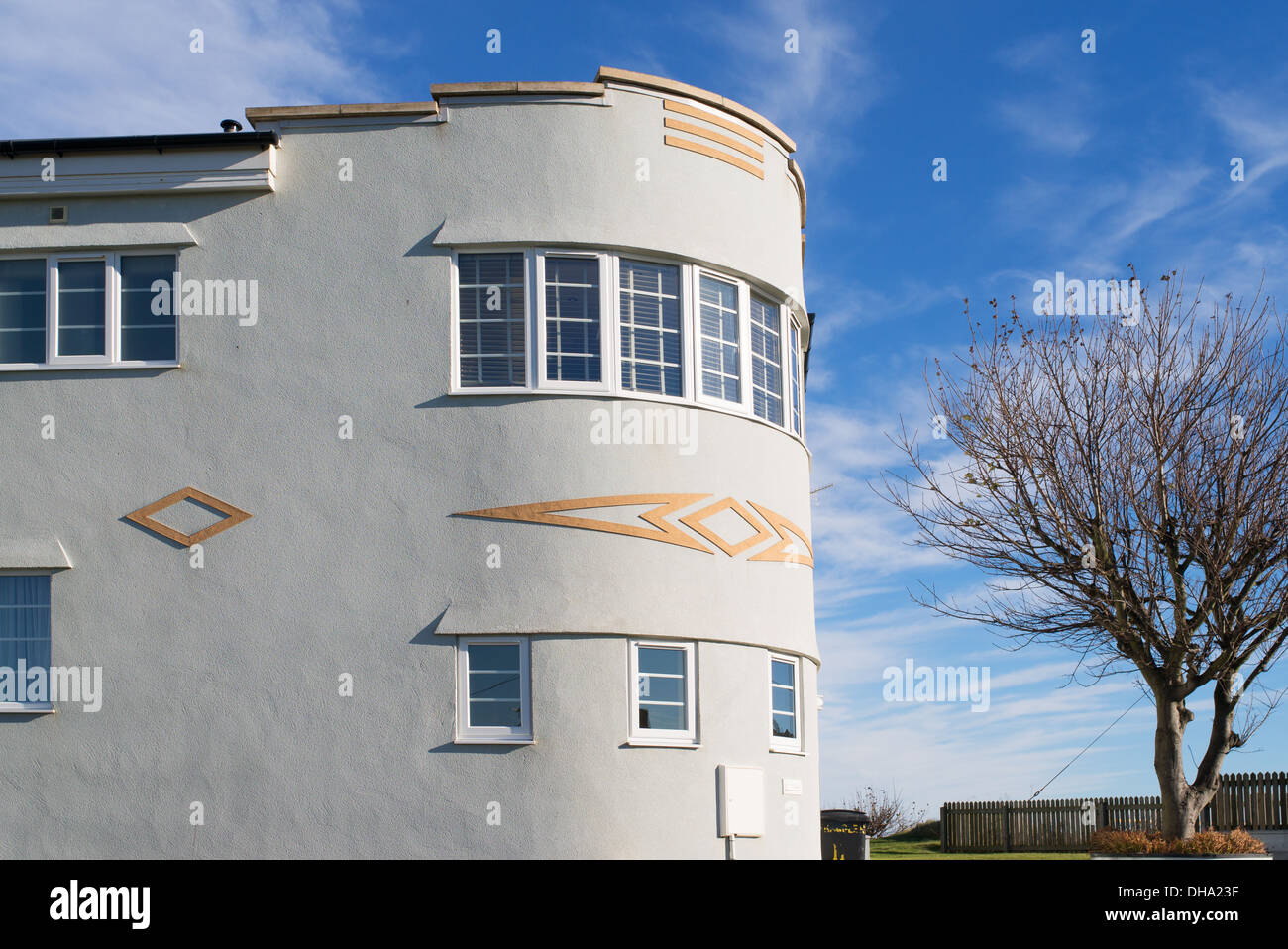 Fraggle Rock Mansion an Art Deco house within Beadnell, Northumberland, England, UK Stock Photo