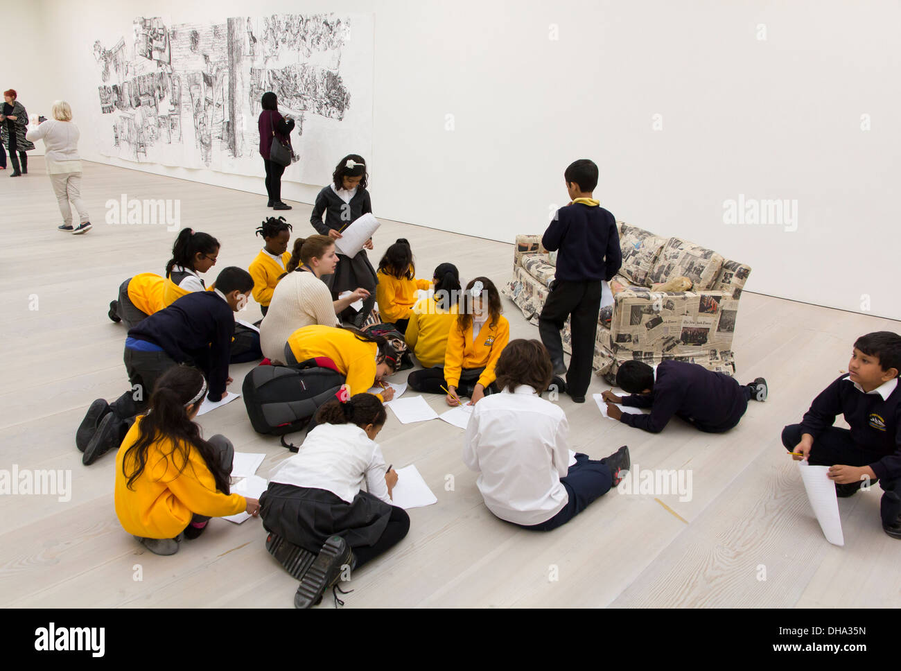 Art exhibited in the Paper exhibition at the Saatchi gallery - Couch for a Long Time by Jessica Jackson Hutchins. Stock Photo