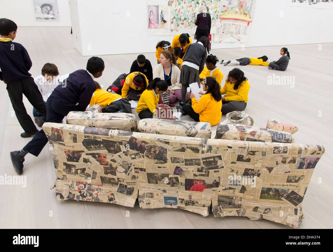 Art exhibited in the Paper exhibition at the Saatchi gallery - Couch for a Long Time by Jessica Jackson Hutchins. Stock Photo