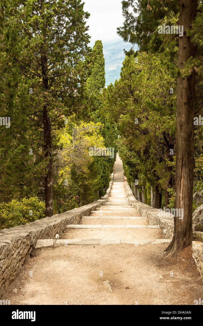 Over 100 steps leading to St Anton's Church (Sveti Antun) church in Korcula, Croatia Stock Photo