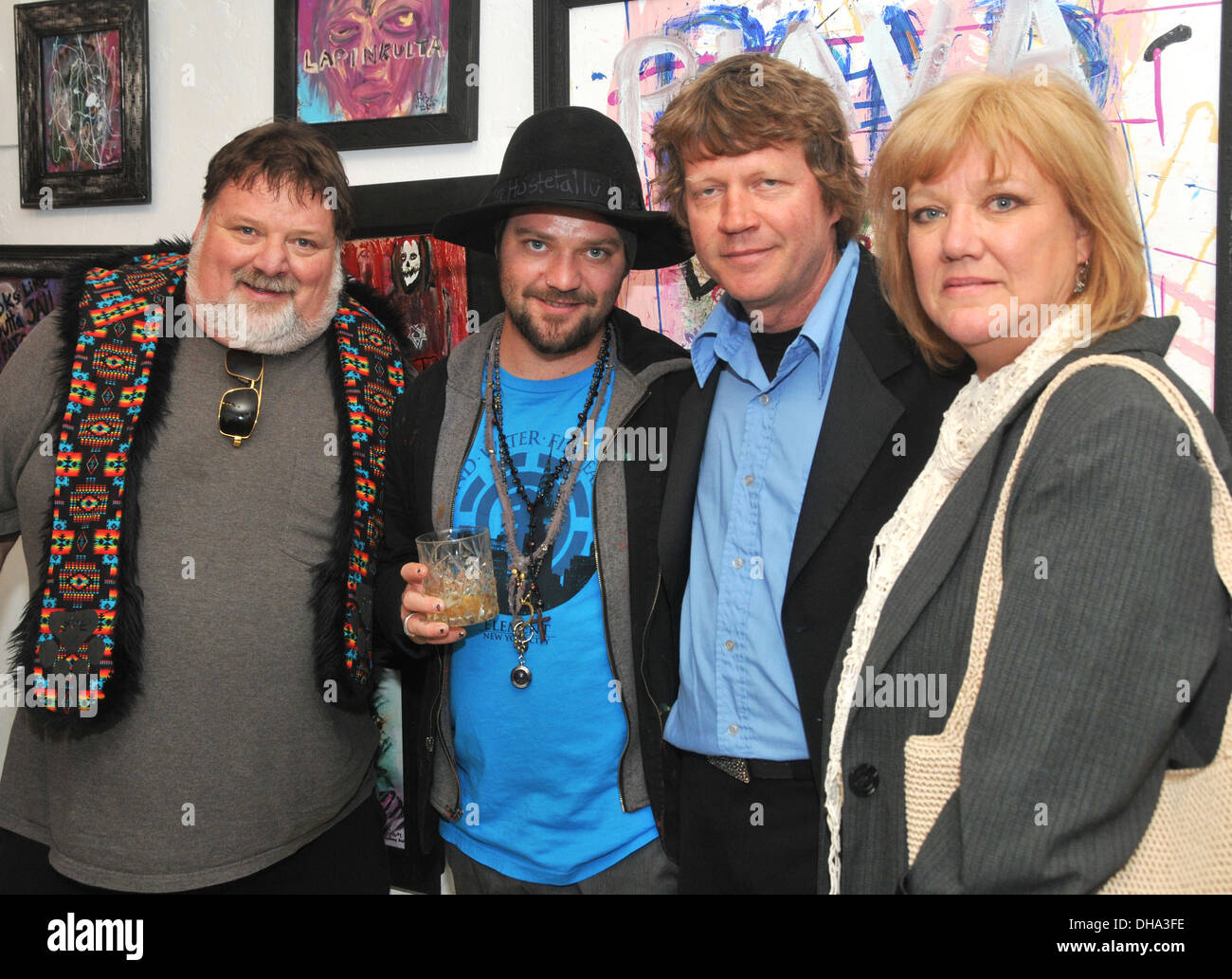 Phil Margera Bam Margera James Oliver and April Margera Bam Margera & Friends art exhibition opening at James Oliver Gallery Stock Photo