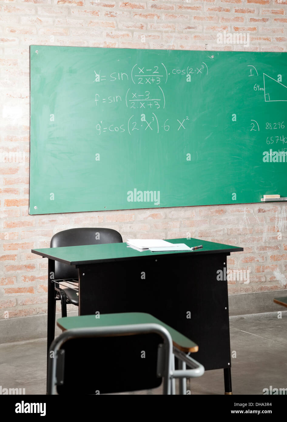 Classroom With Greenboard And Furniture Stock Photo