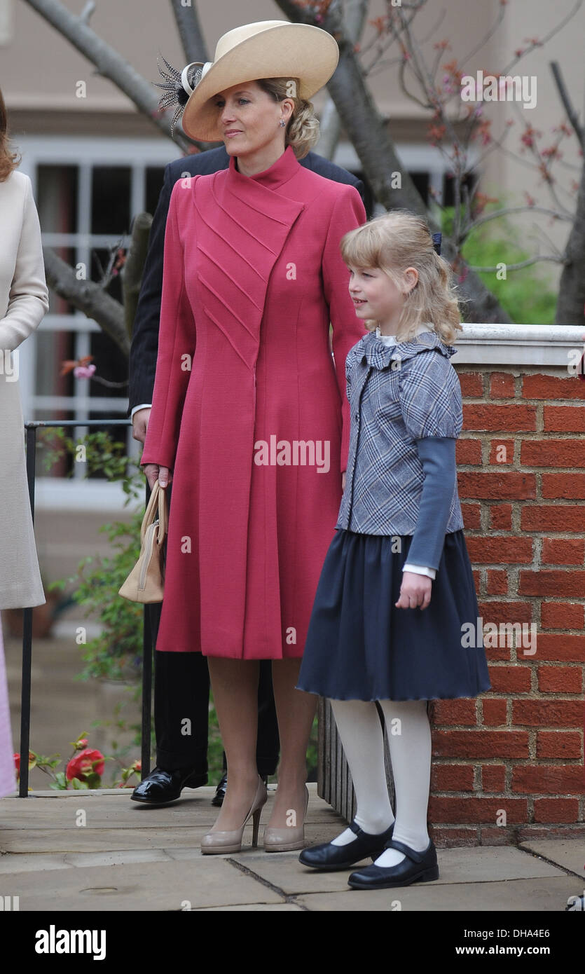 Sophie Countess of Wessex and Lady Louise Windsor leave Saint George's  Chapel in Windsor Castle after attending Easter Matins Stock Photo - Alamy