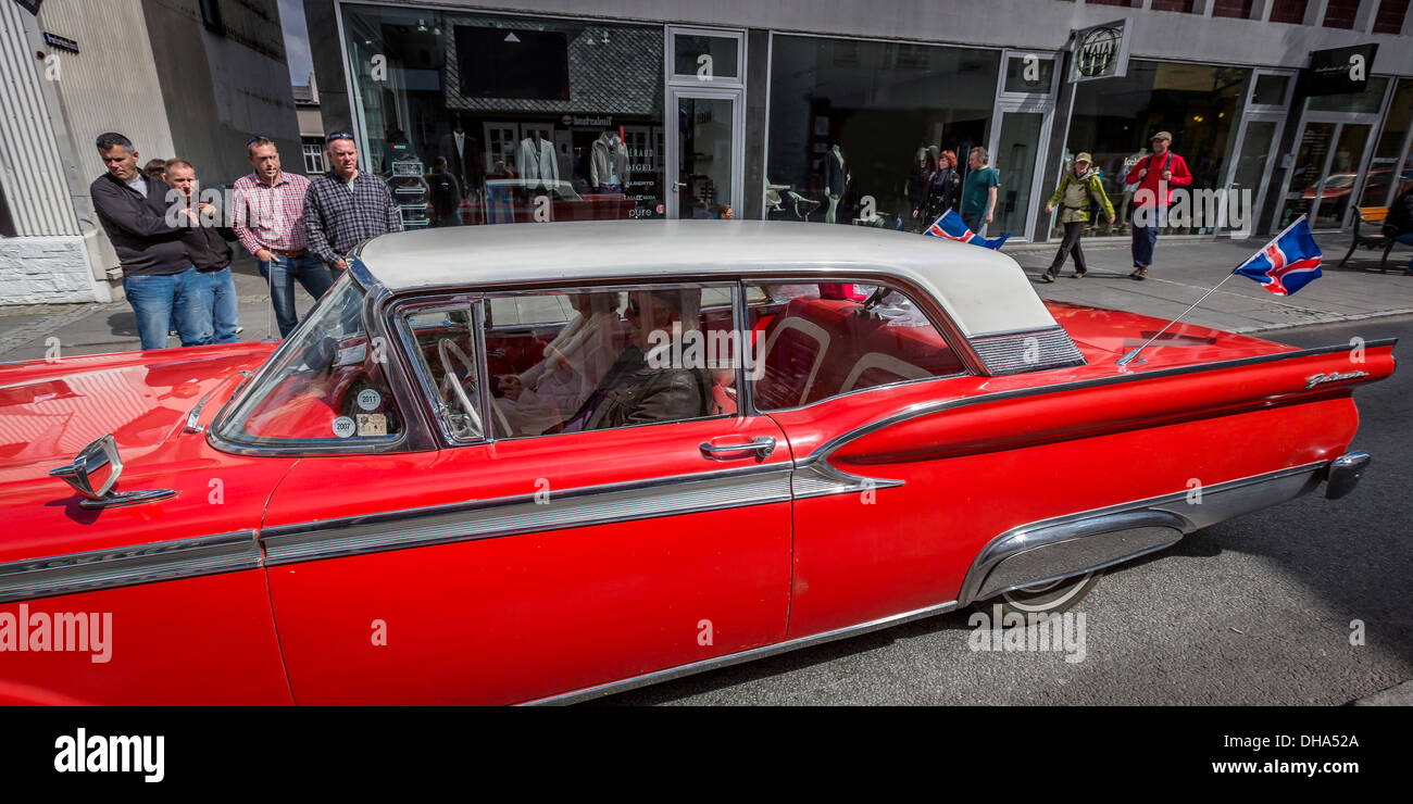 Ford Falcon being shown during Iceland's Independence day, Reykjavik, Iceland Stock Photo