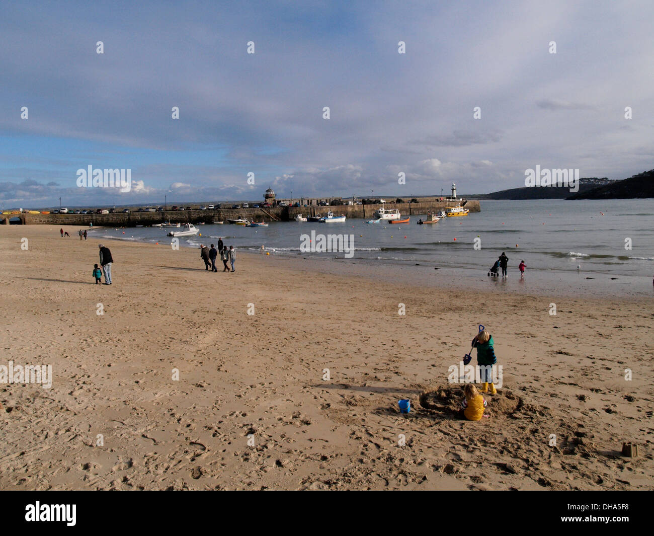 St Ives harbour beach in winter, Cornwall, UK Stock Photo