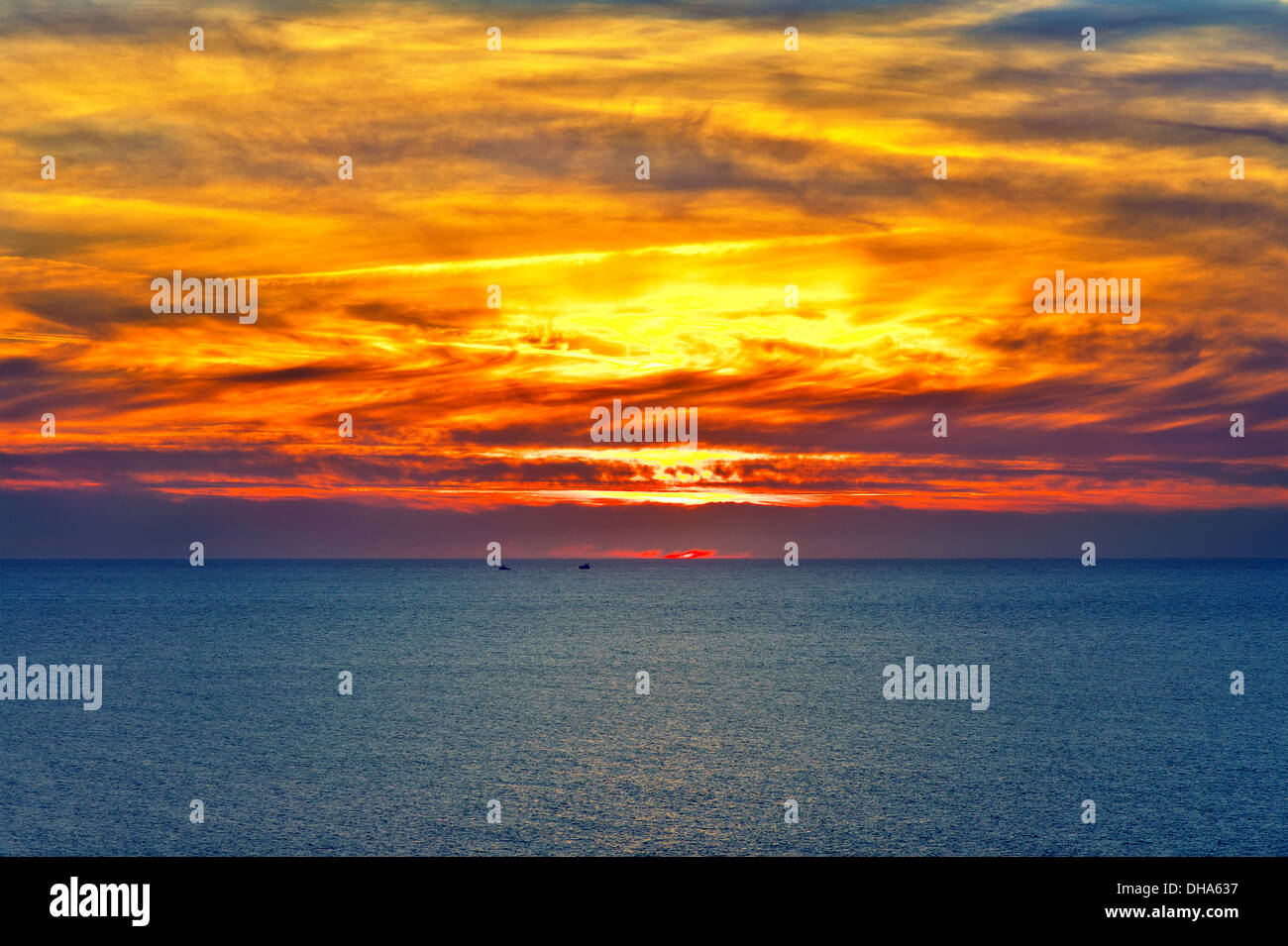Background of Sunset Sky and Sea beautiful scenery with natural colors Landscape Stock Photo