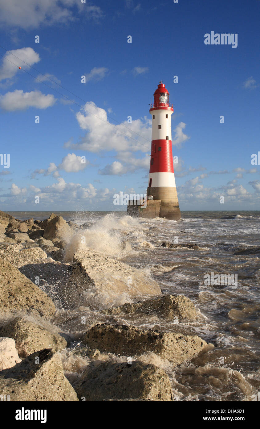 Beachy Head Lighthouse after recent repainting Stock Photo