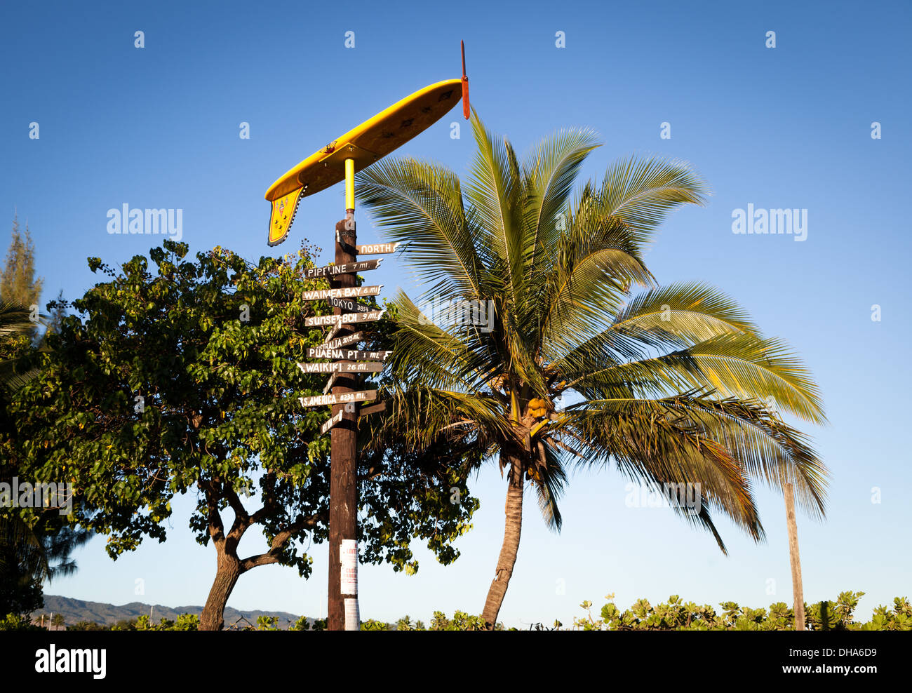 Surf board wind vain, Haleiwa, Hawaii Stock Photo Alamy