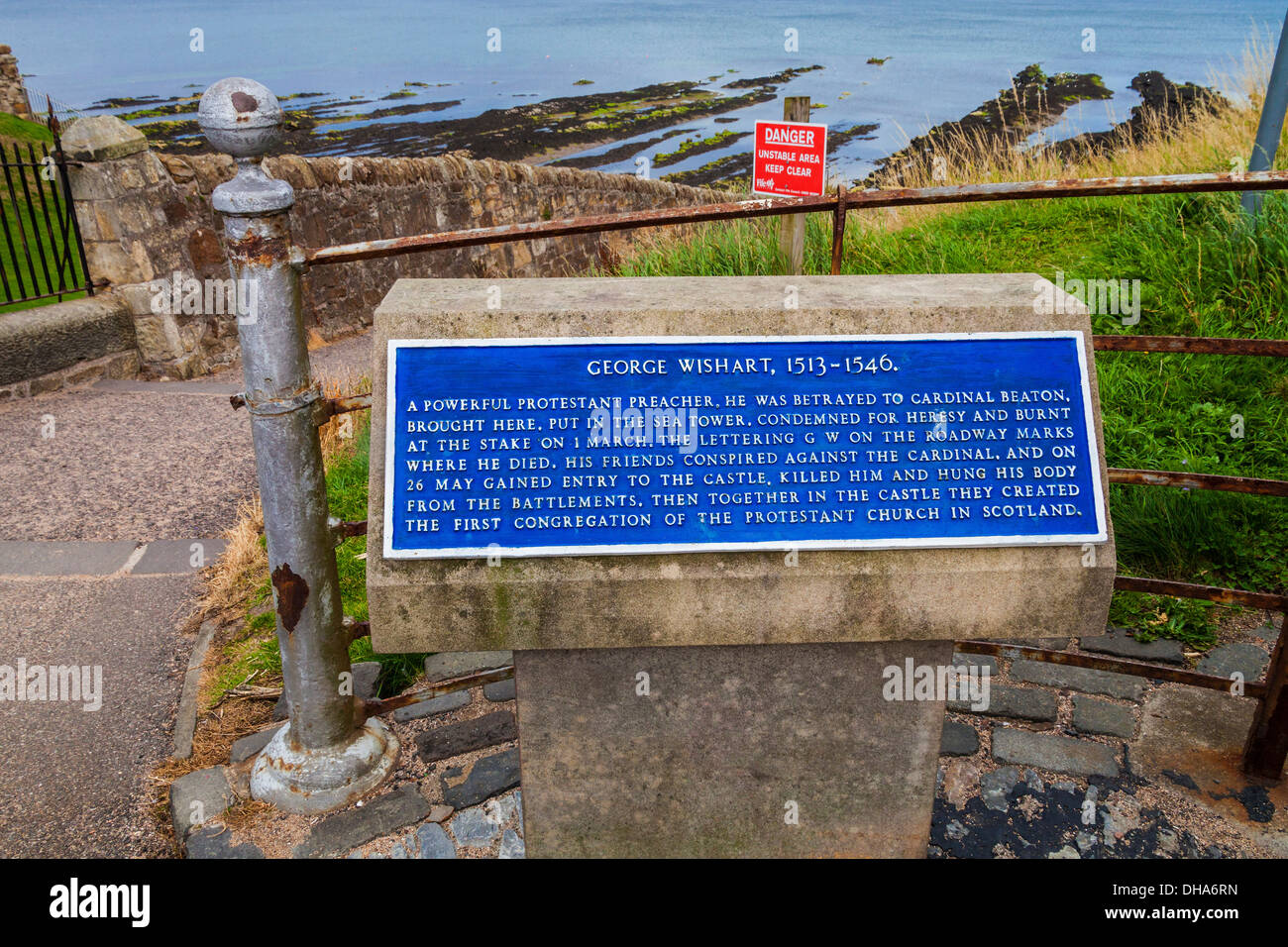 Memorial plaque to Wishart, Scottish Protestant Reformer Stock