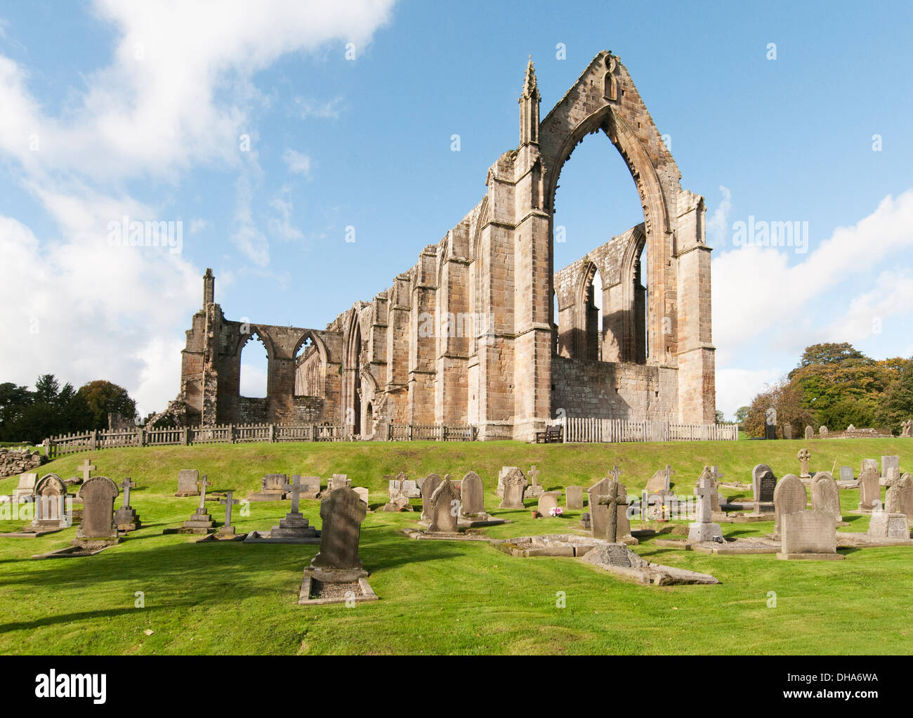 The ruins of the Augustinian Priory of St. Mary and St. Cuthbert, (Bolton Abbey) in the Yorkshire Dales National Park, England. Stock Photo