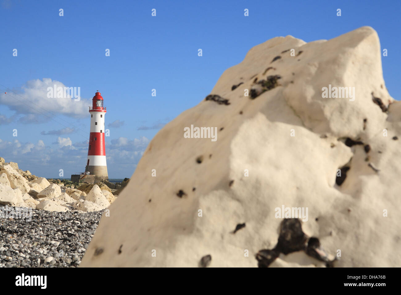 Chalk boulder at Beachy Head Lighthouse Stock Photo