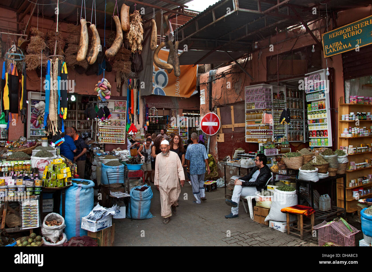 Old  Spice Market Marrakesh Morocco Medina Souk Shop Stock Photo