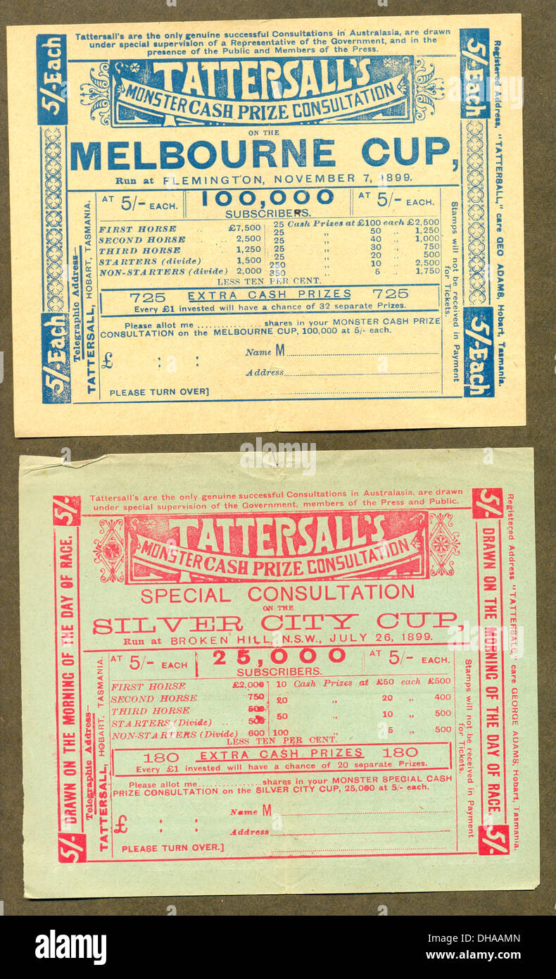 Australian horse racing lottery tickets Stock Photo Alamy