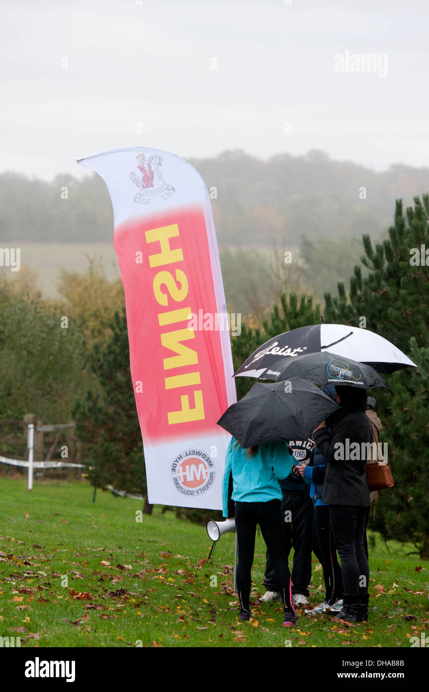 Timekeepers at the Brose Cross Country Relays at Warwick University, UK Stock Photo