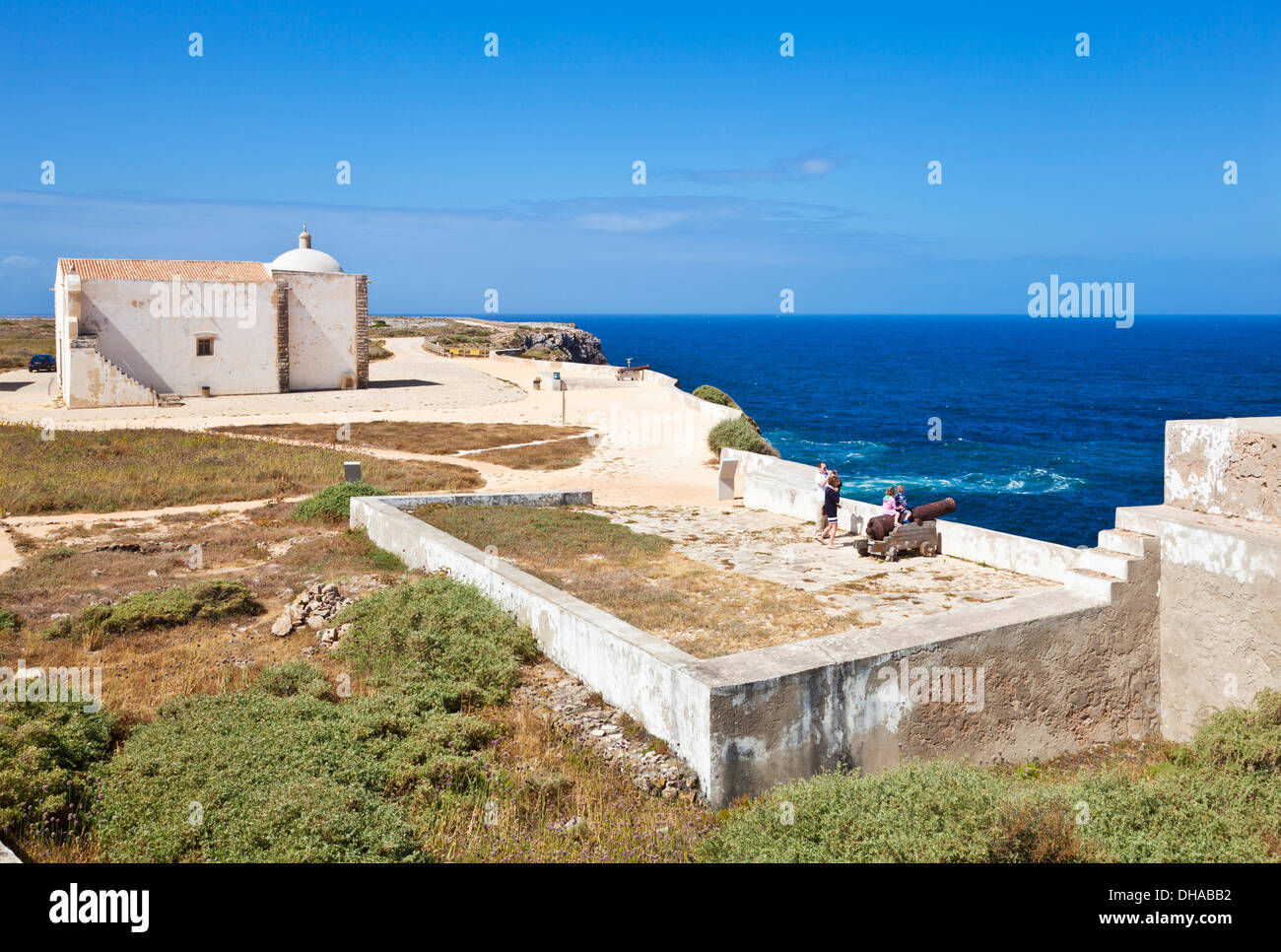 Fortaleza de Sagres fort and The Capela De Santa Maria Da Graca church  chapel Algarve Portugal EU Europe Stock Photo