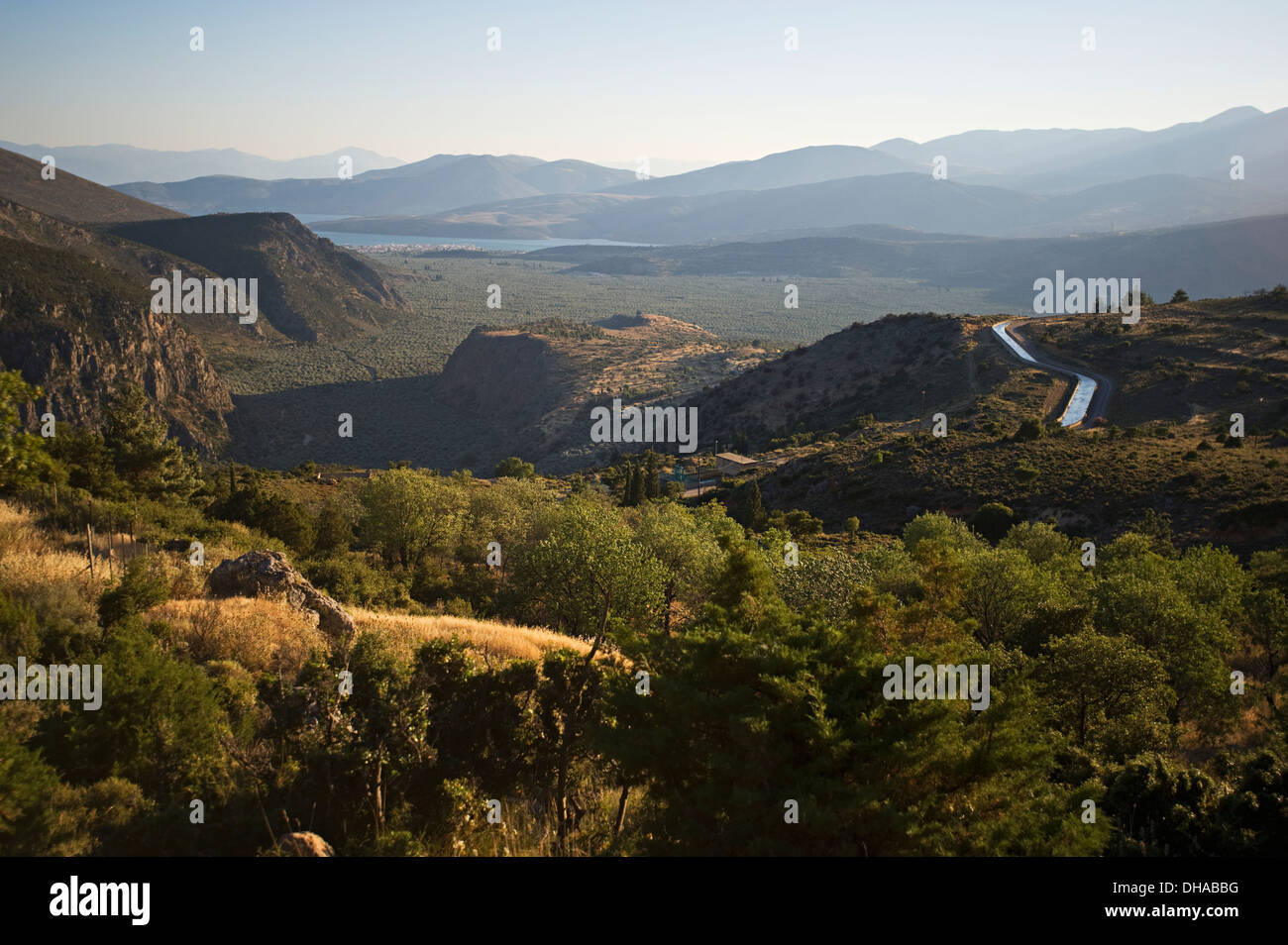 Delphi Landscape With Water Supply To Athens; Delphi, Greece Stock