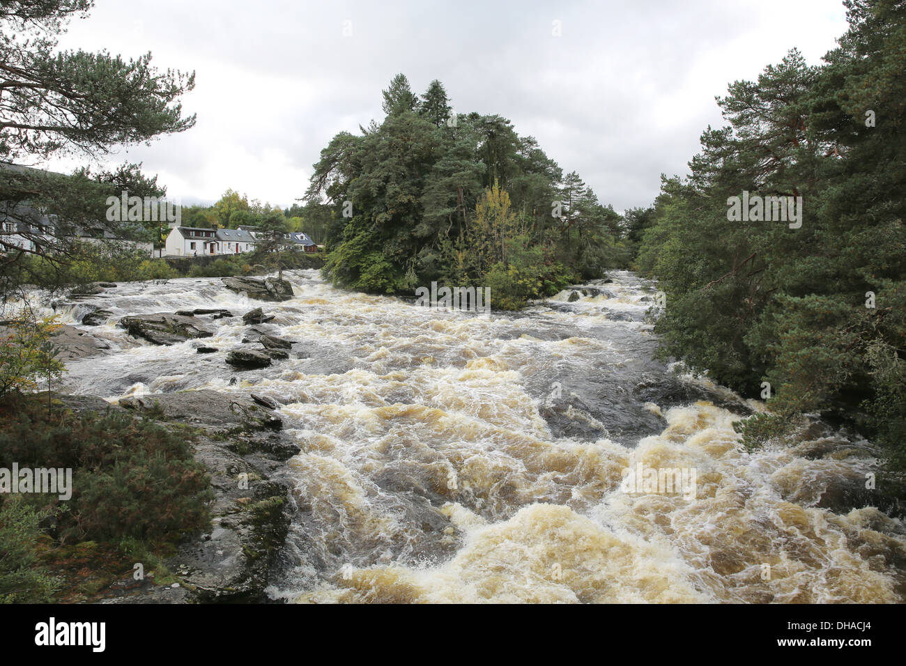 The  Falls of Dochart in the village of Killin, at the end of Loch Tay in Perthshire, Scotland  Located at t Stock Photo