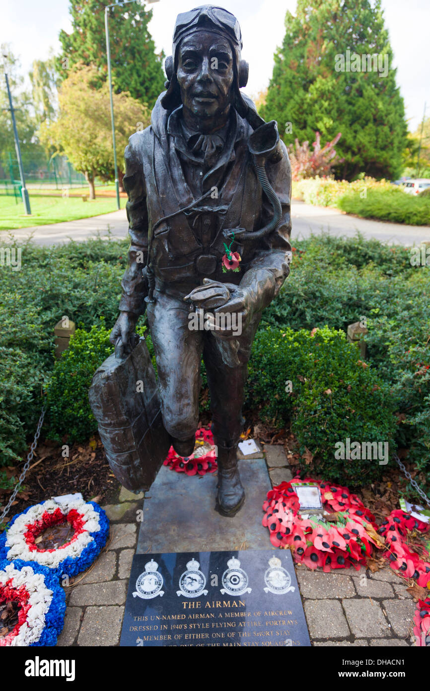 Statue of a second World War aviator at RAF West Malling, Kent, UK