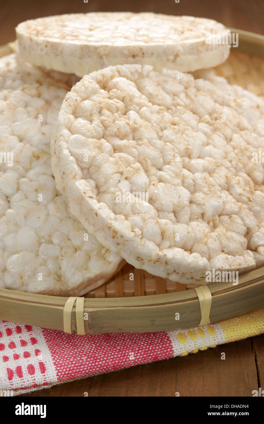 Rice cakes in a bamboo dish Stock Photo