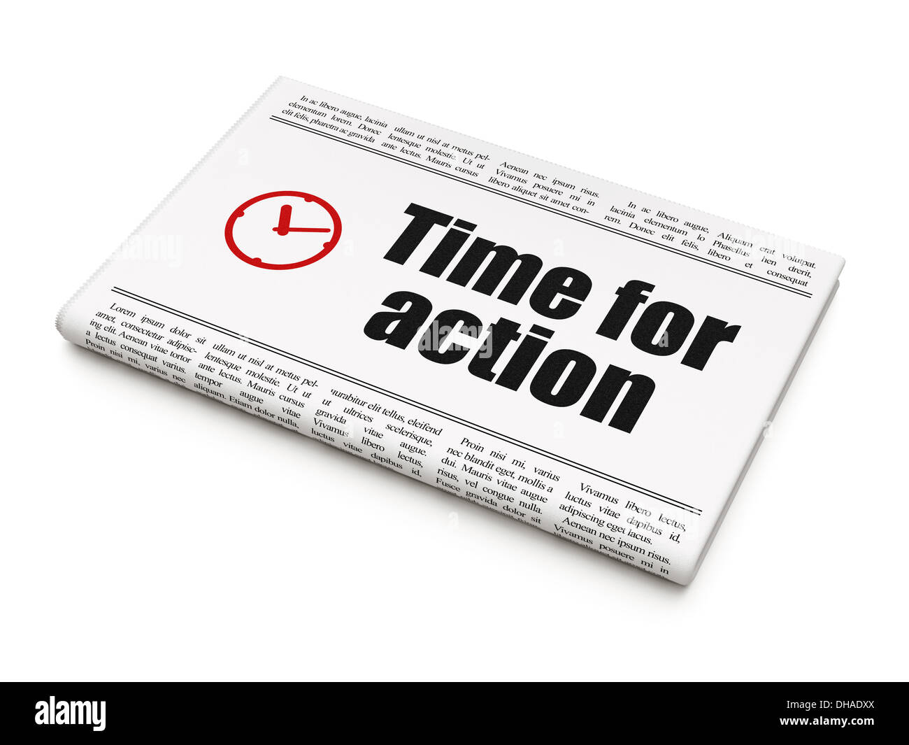 Timeline news concept newspaper with Time for Action and Clock Stock