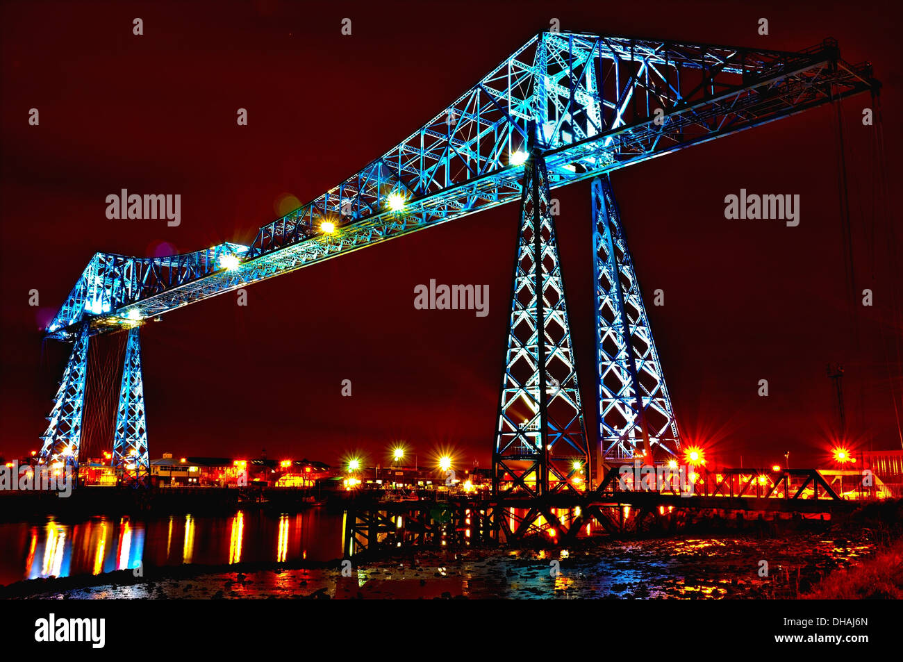 Night shot of the world famous 'Transporter Bridge' in Middlesbrough, England. Stock Photo