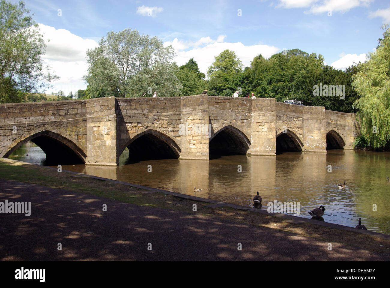 Bakewell's medieval bridge across the Wye Derbyshire Dales district of