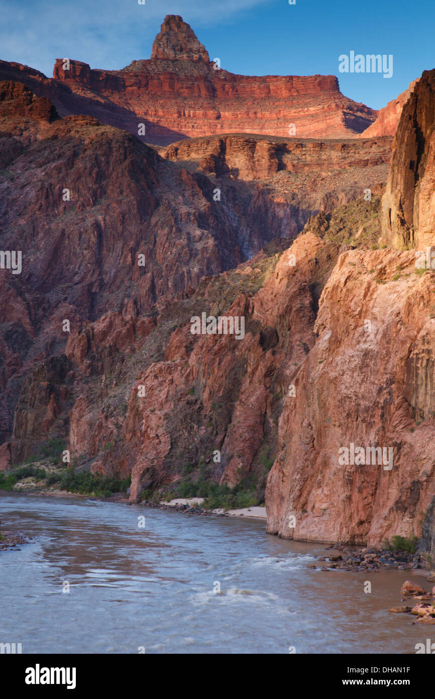 Colorado River from the Bright Angel Trail at the bottom of Grand Canyon National Park, Arizona. Stock Photo