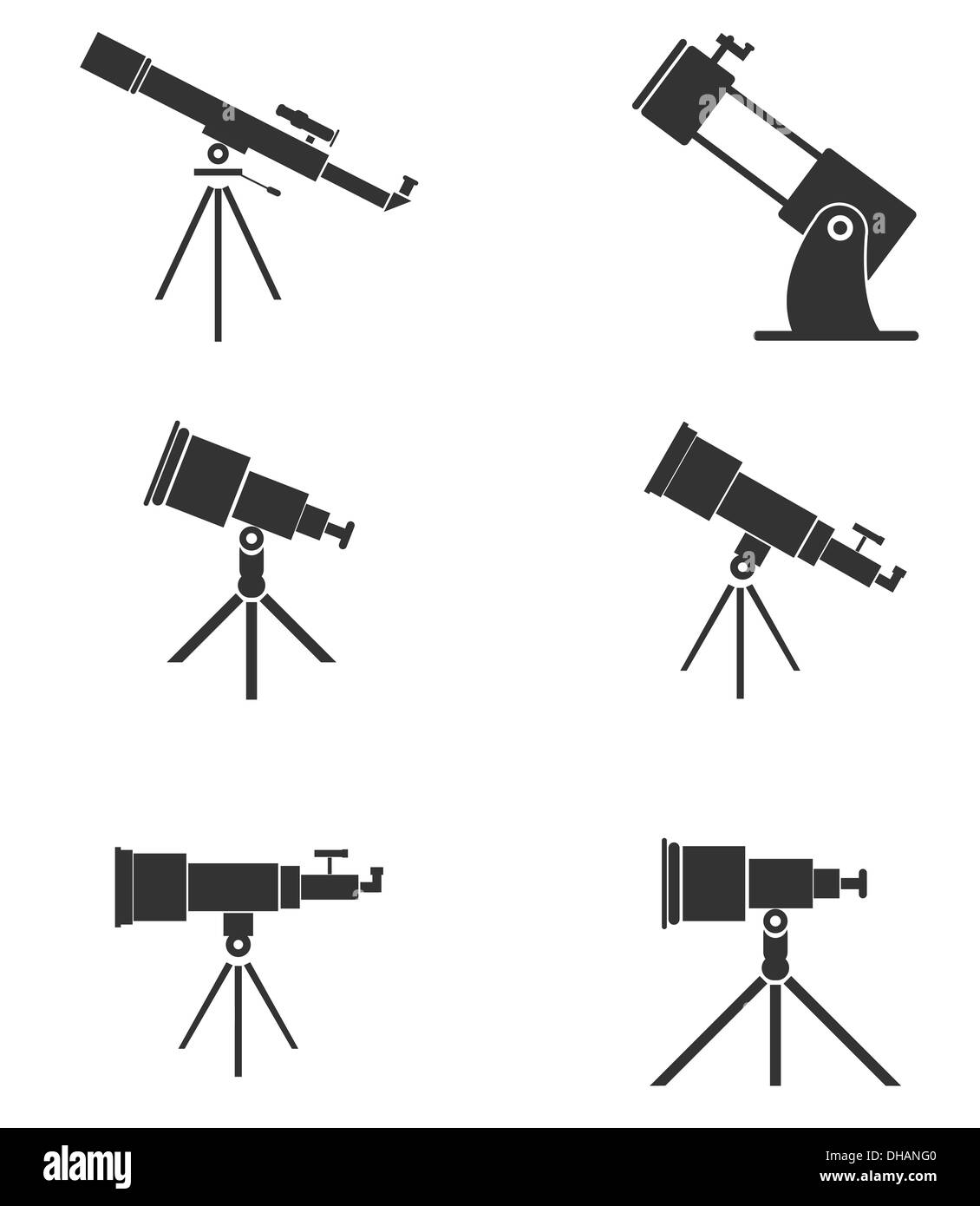 Set of six simple, black telescopes icons Stock Photo Alamy