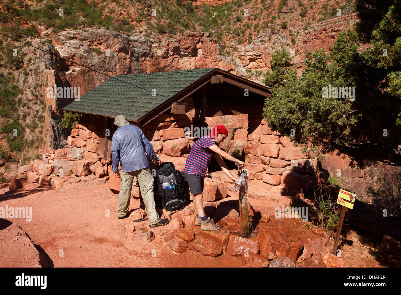 Three Mile Resthouse, Bright Angel Trail, Grand Canyon National Park, Arizona. Stock Photo