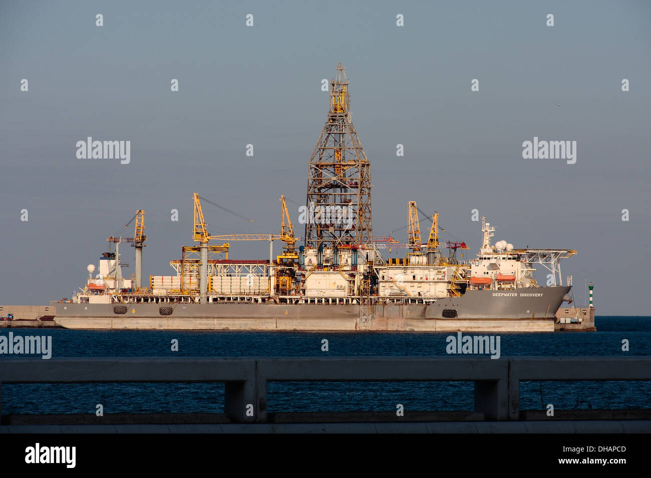 The drilling rig, Deepwater Discovery, tied alongside in the port of Las Palmas, Gran Canaria. Stock Photo