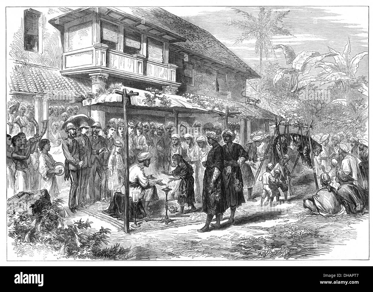 A tiger wedding in Coorg, Southern India. Illustration first published in The Illustrated London News on 6 December 1873. Stock Photo